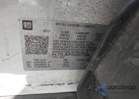 2025 Chevrolet Trax Fwd 2Rs z USA, uszkodzony, nr VIN KL77LJEP5SC077396